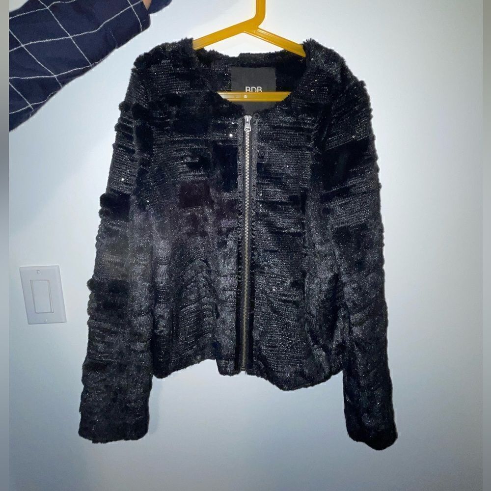 Buffalo David Bitton black bedazzled fake fur jacket - Picture 2 of 5